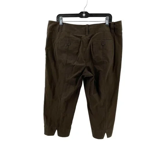 Ann Taylor Loft Women's Brown Wide Leg Cropped Khaki Pants Buttons Size 14 - Picture 4 of 13